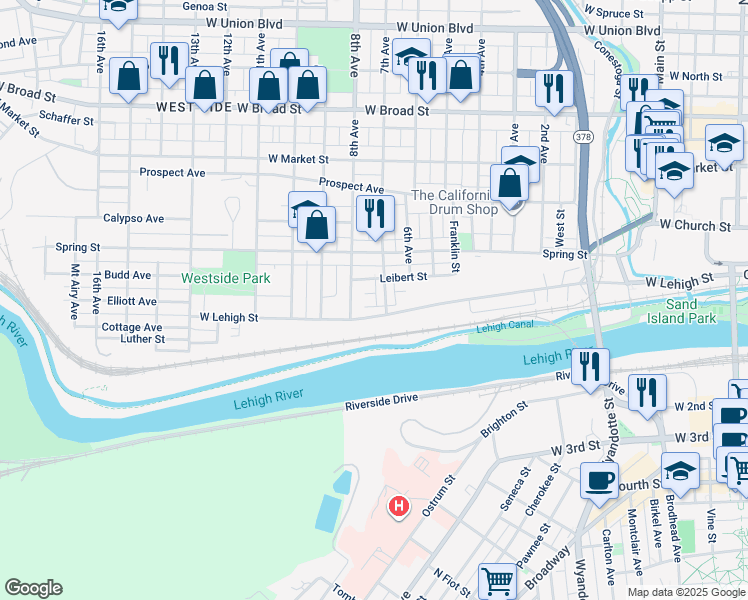 map of restaurants, bars, coffee shops, grocery stores, and more near 810-812 Walton Street in Bethlehem