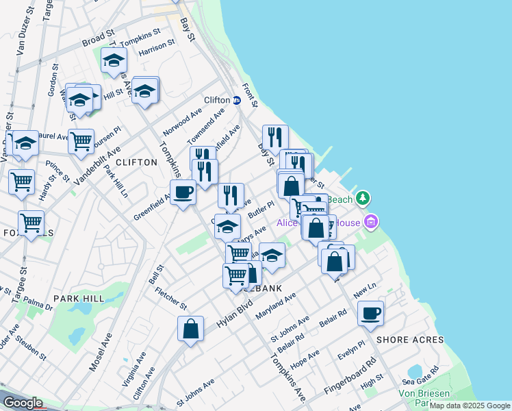 map of restaurants, bars, coffee shops, grocery stores, and more near 41 Chestnut Avenue in Staten Island
