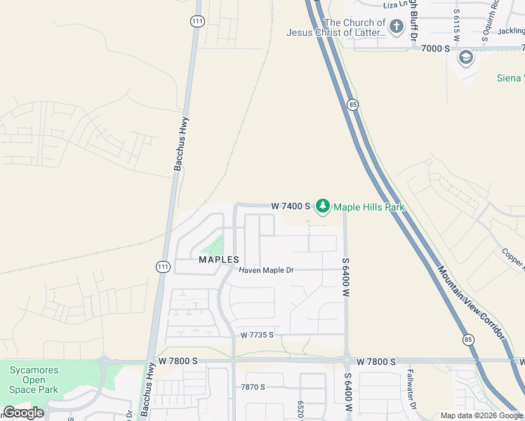 map of restaurants, bars, coffee shops, grocery stores, and more near 6622 Brook Maple Way in West Jordan
