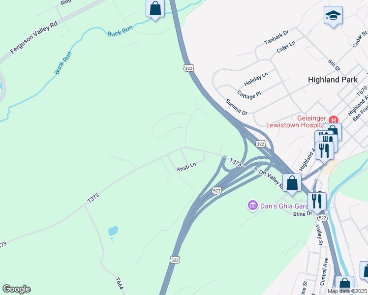 map of restaurants, bars, coffee shops, grocery stores, and more near 186 Ort Valley Road in Lewistown