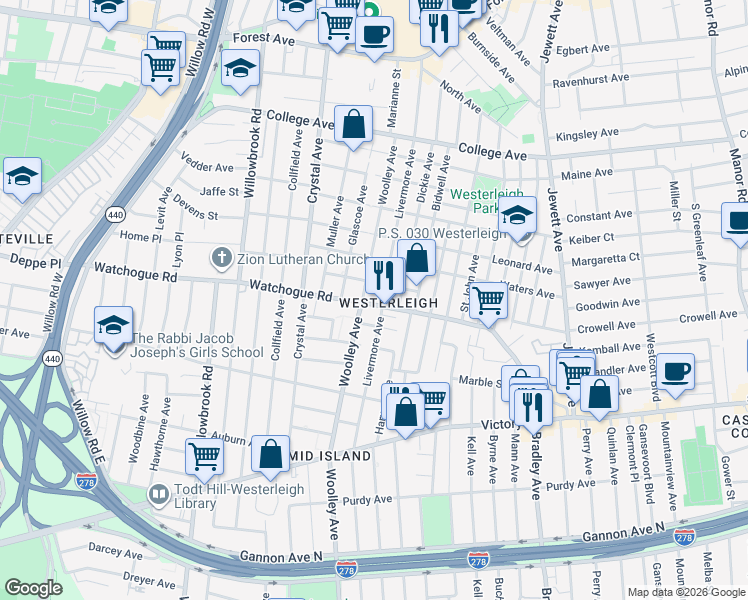 map of restaurants, bars, coffee shops, grocery stores, and more near in Staten Island