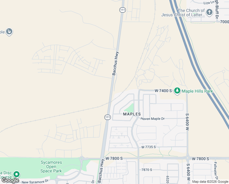 map of restaurants, bars, coffee shops, grocery stores, and more near 7151 Bacchus Highway in West Jordan