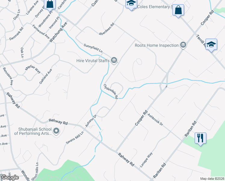 map of restaurants, bars, coffee shops, grocery stores, and more near 17 Treeview Circle in Scotch Plains