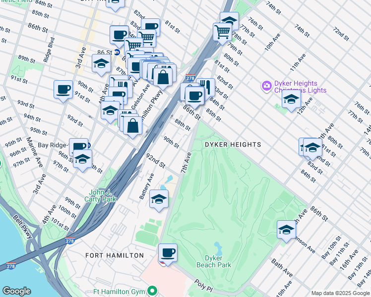 map of restaurants, bars, coffee shops, grocery stores, and more near 8826 7th Avenue in Brooklyn