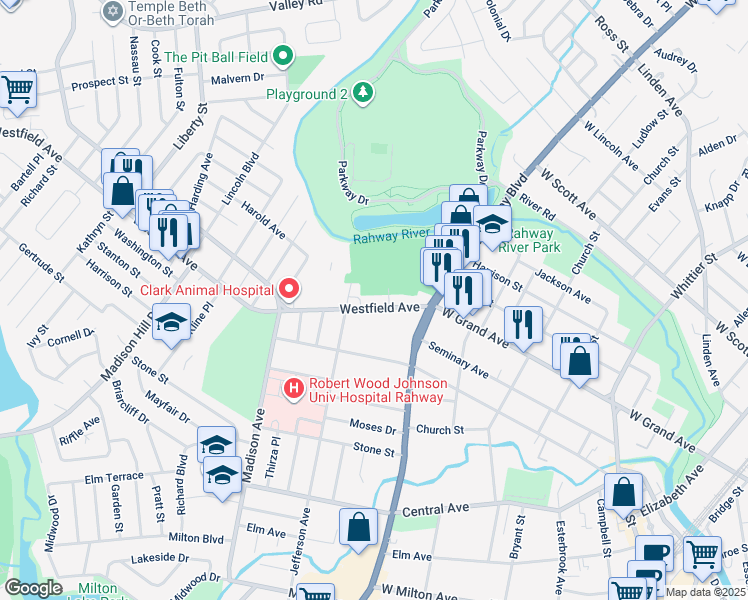 map of restaurants, bars, coffee shops, grocery stores, and more near 1539-41 Jefferson Avenue in Rahway