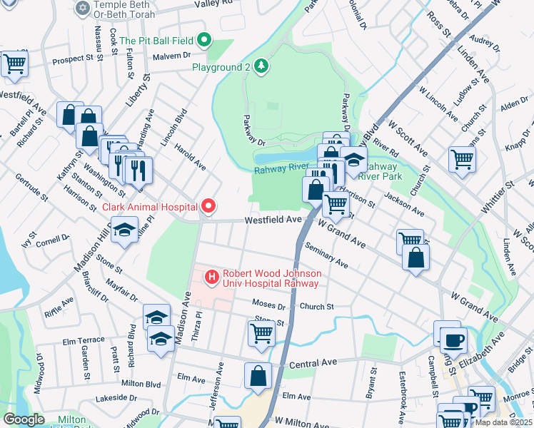 map of restaurants, bars, coffee shops, grocery stores, and more near 1539-41 Jefferson Avenue in Rahway