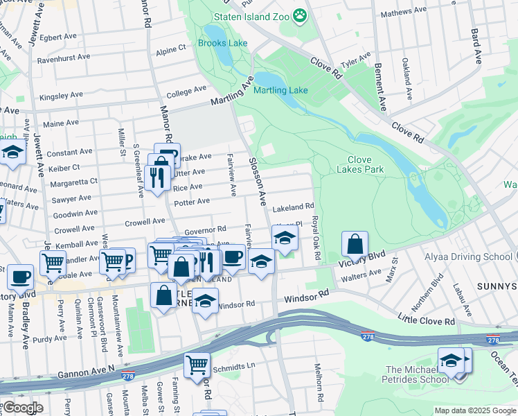 map of restaurants, bars, coffee shops, grocery stores, and more near 154 Potter Avenue in Staten Island