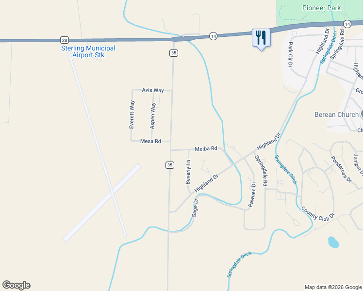 map of restaurants, bars, coffee shops, grocery stores, and more near 411 Melba Road in Sterling