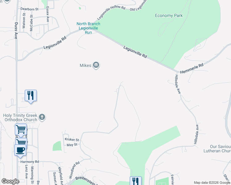 map of restaurants, bars, coffee shops, grocery stores, and more near 3097 Woodland Road in Ambridge