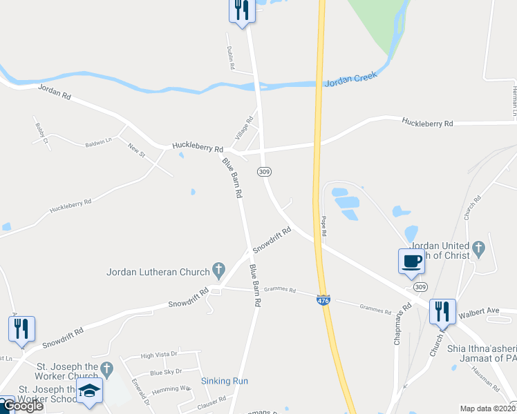 map of restaurants, bars, coffee shops, grocery stores, and more near 4828 Huckleberry Road in Lehigh County
