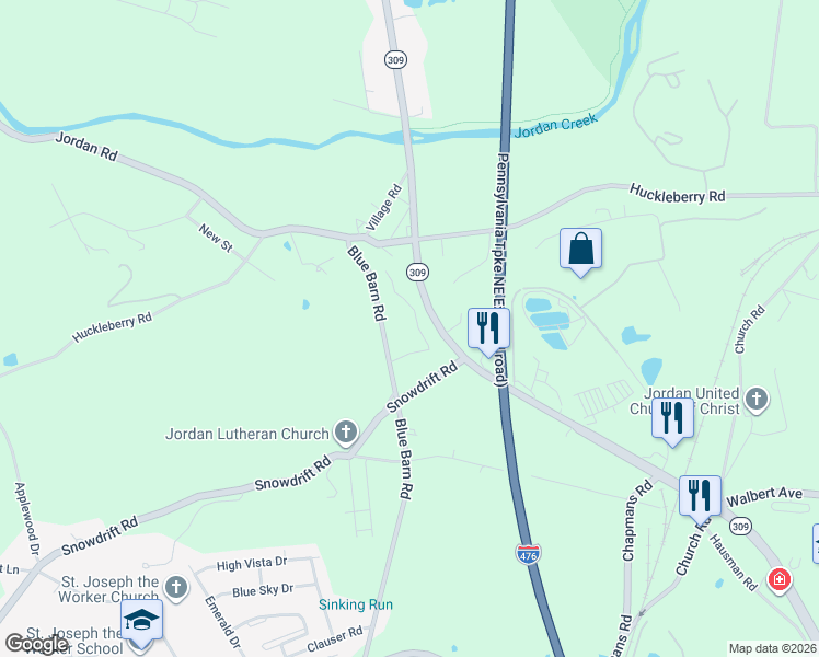 map of restaurants, bars, coffee shops, grocery stores, and more near 4828 Huckleberry Road in Lehigh County
