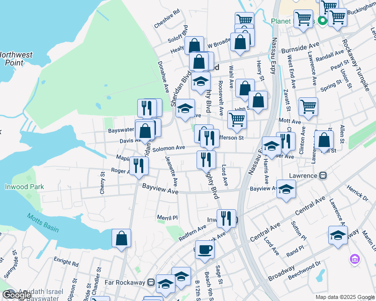 map of restaurants, bars, coffee shops, grocery stores, and more near 7 Donahue Avenue in Inwood