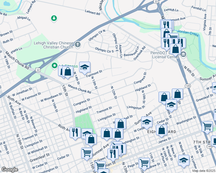 map of restaurants, bars, coffee shops, grocery stores, and more near 1212 Pennsylvania Street in Fullerton