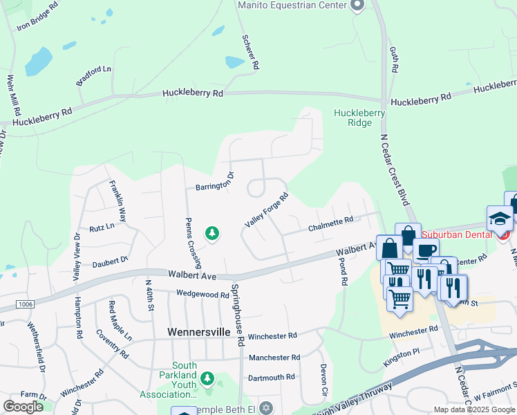 map of restaurants, bars, coffee shops, grocery stores, and more near 1857 Valley Forge Road in Allentown