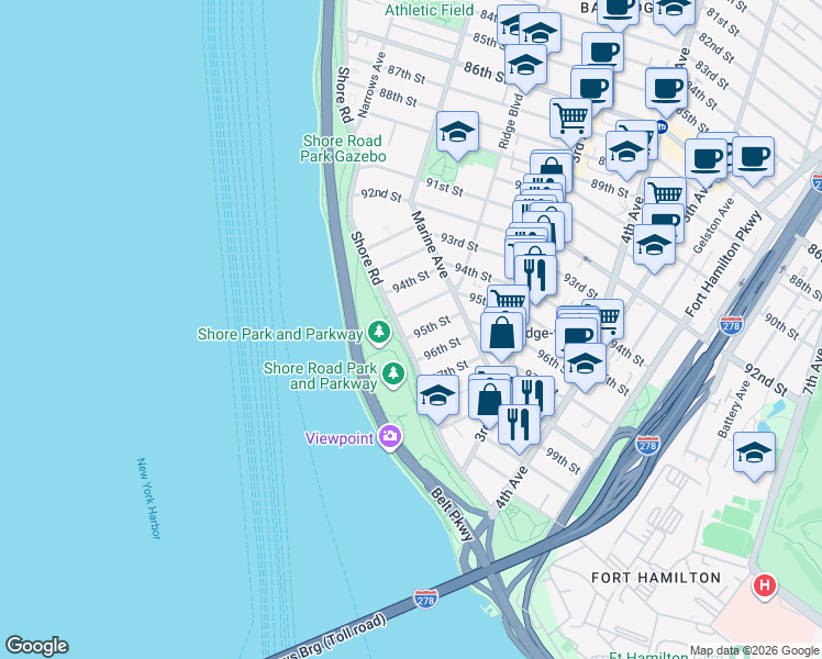 map of restaurants, bars, coffee shops, grocery stores, and more near in Brooklyn