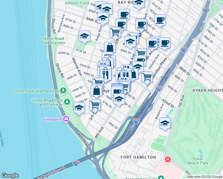 map of restaurants, bars, coffee shops, grocery stores, and more near 337 95th Street in Brooklyn