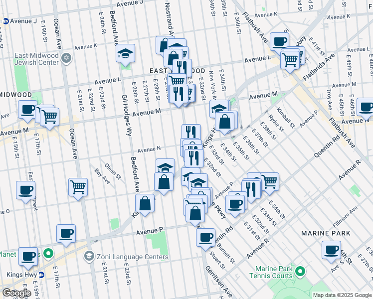 map of restaurants, bars, coffee shops, grocery stores, and more near in Brooklyn