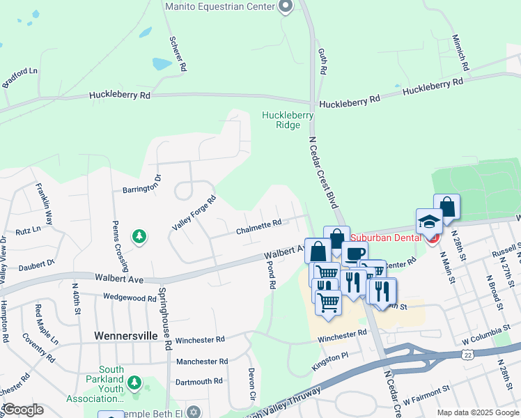 map of restaurants, bars, coffee shops, grocery stores, and more near 1799 Redwood Court in Allentown