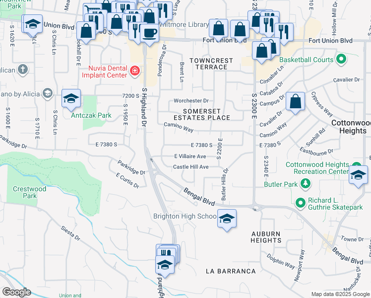 map of restaurants, bars, coffee shops, grocery stores, and more near 2110 Lonsdale Drive in Cottonwood Heights