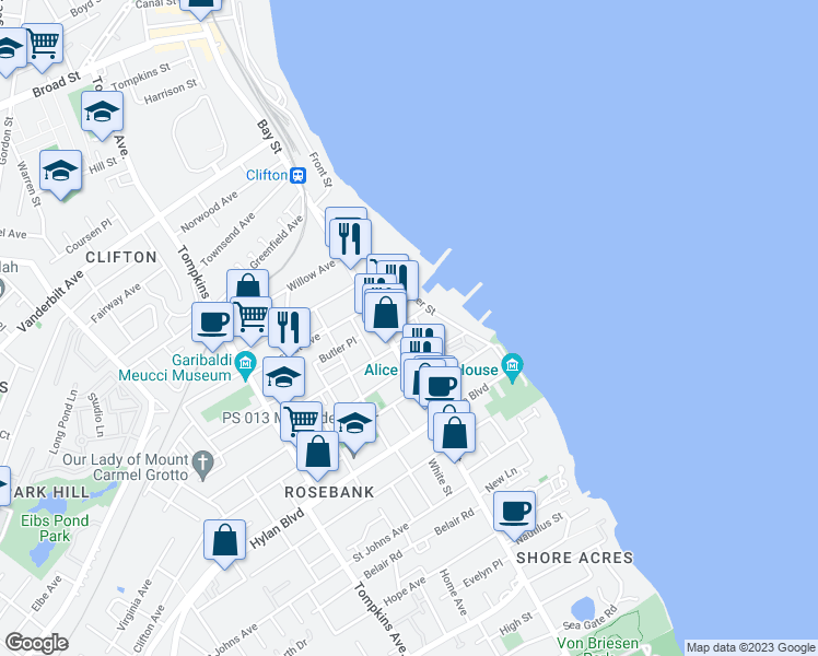 map of restaurants, bars, coffee shops, grocery stores, and more near 28 Sylvaton Terrace in Staten Island