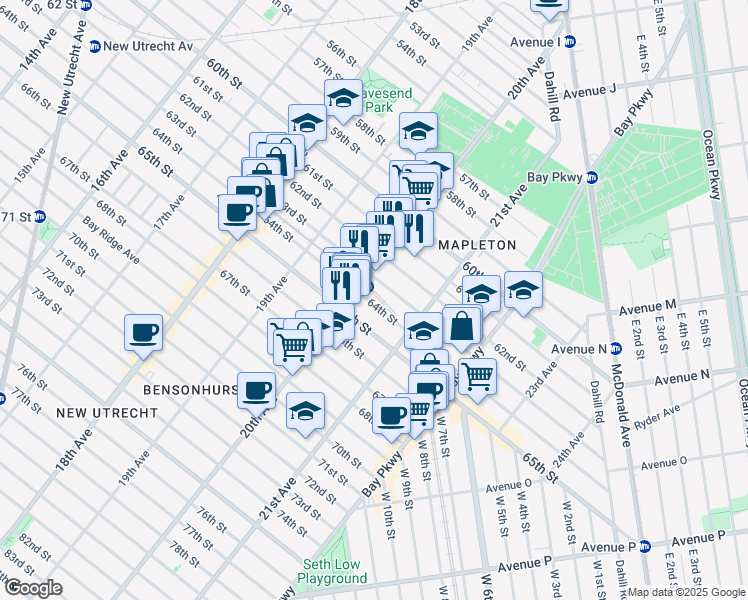map of restaurants, bars, coffee shops, grocery stores, and more near 2015 64th Street in Brooklyn
