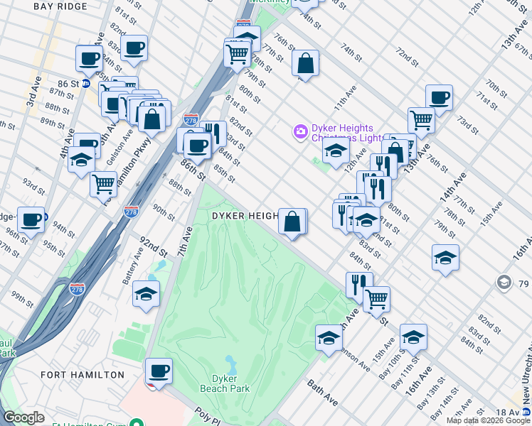 map of restaurants, bars, coffee shops, grocery stores, and more near in Brooklyn