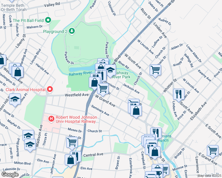 map of restaurants, bars, coffee shops, grocery stores, and more near 757 Union Street in Rahway