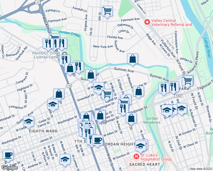 map of restaurants, bars, coffee shops, grocery stores, and more near 914 North Mohr Street in Allentown