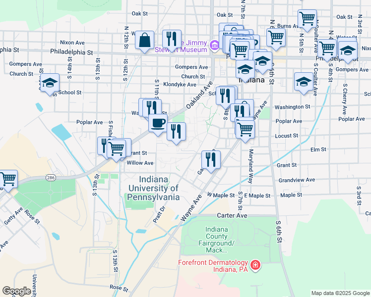map of restaurants, bars, coffee shops, grocery stores, and more near 1011 South Drive in Indiana