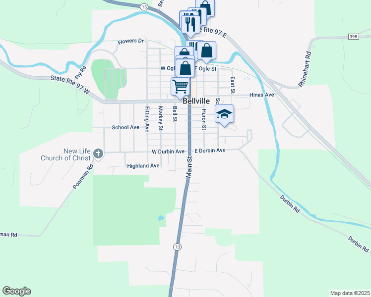 map of restaurants, bars, coffee shops, grocery stores, and more near 230 Main Street in Bellville