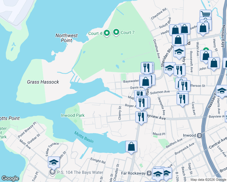 map of restaurants, bars, coffee shops, grocery stores, and more near 207 Davis Avenue in Inwood