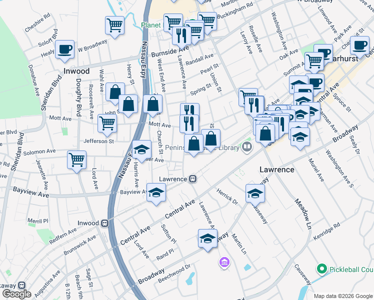 map of restaurants, bars, coffee shops, grocery stores, and more near 212 Mill Street in Lawrence