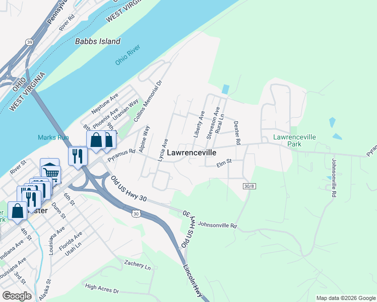map of restaurants, bars, coffee shops, grocery stores, and more near 8 Corinthia Way in Chester