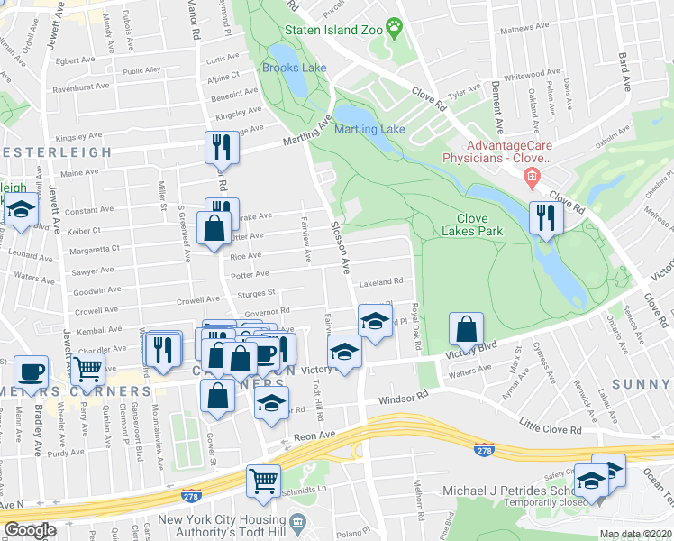 map of restaurants, bars, coffee shops, grocery stores, and more near 154 Potter Avenue in Staten Island