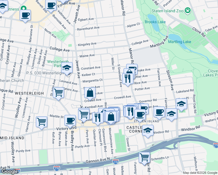map of restaurants, bars, coffee shops, grocery stores, and more near 48 Sawyer Avenue in Staten Island
