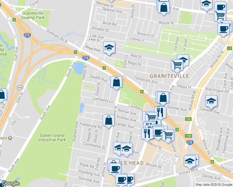 map of restaurants, bars, coffee shops, grocery stores, and more near 224 Fahy Avenue in Staten Island