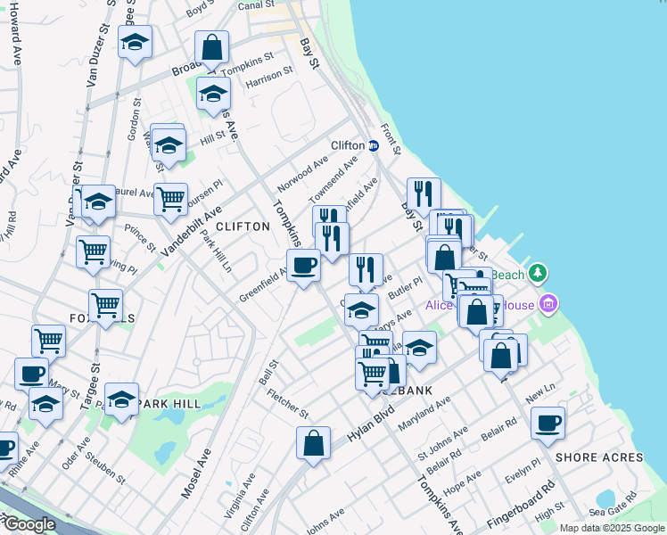 map of restaurants, bars, coffee shops, grocery stores, and more near 175 Lynhurst Avenue in Staten Island