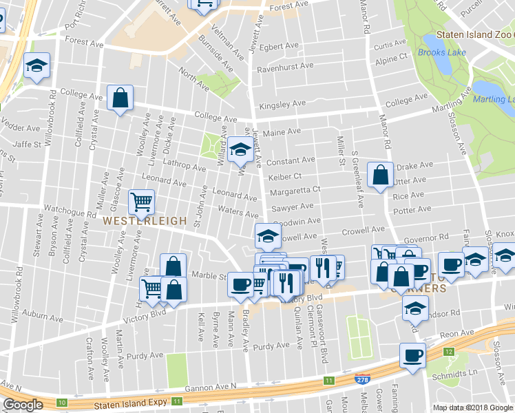 map of restaurants, bars, coffee shops, grocery stores, and more near 808 Jewett Avenue in Staten Island