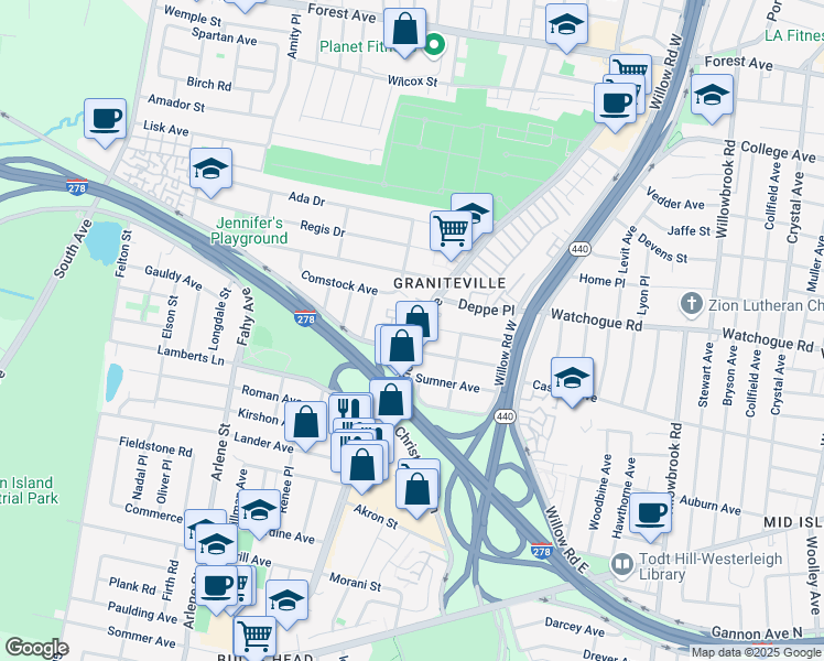 map of restaurants, bars, coffee shops, grocery stores, and more near 1288 Richmond Avenue in Staten Island