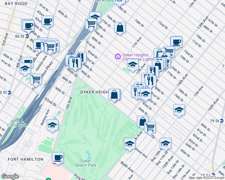 map of restaurants, bars, coffee shops, grocery stores, and more near 1150 84th Street in Brooklyn