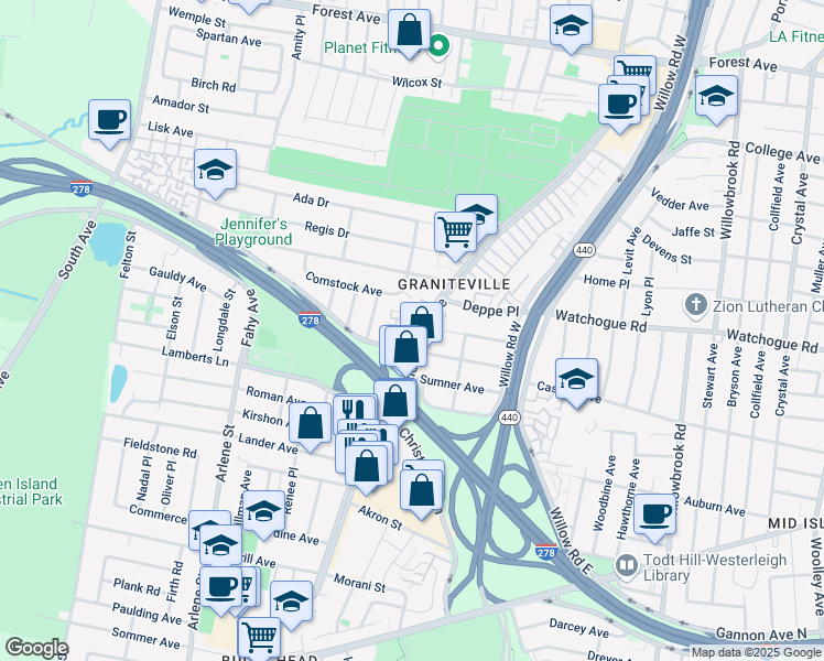 map of restaurants, bars, coffee shops, grocery stores, and more near 1288 Richmond Avenue in Staten Island
