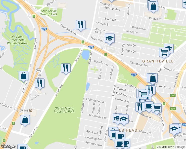 map of restaurants, bars, coffee shops, grocery stores, and more near 40 Leigh Avenue in Staten Island