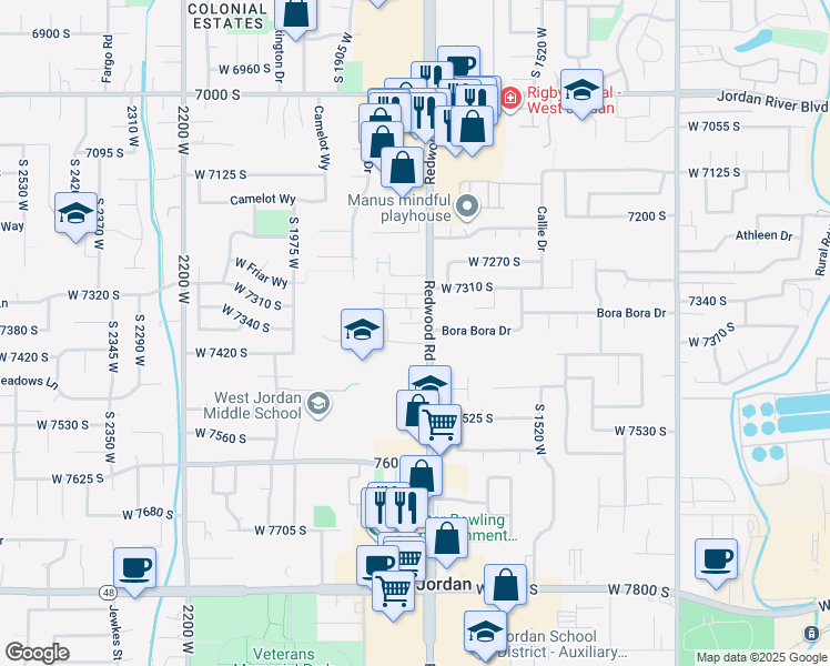 map of restaurants, bars, coffee shops, grocery stores, and more near in West Jordan