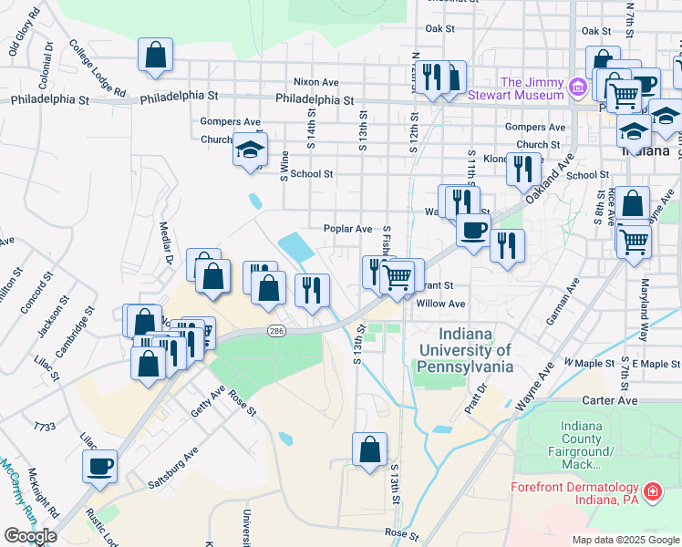 map of restaurants, bars, coffee shops, grocery stores, and more near 468 South 13th Street in Indiana