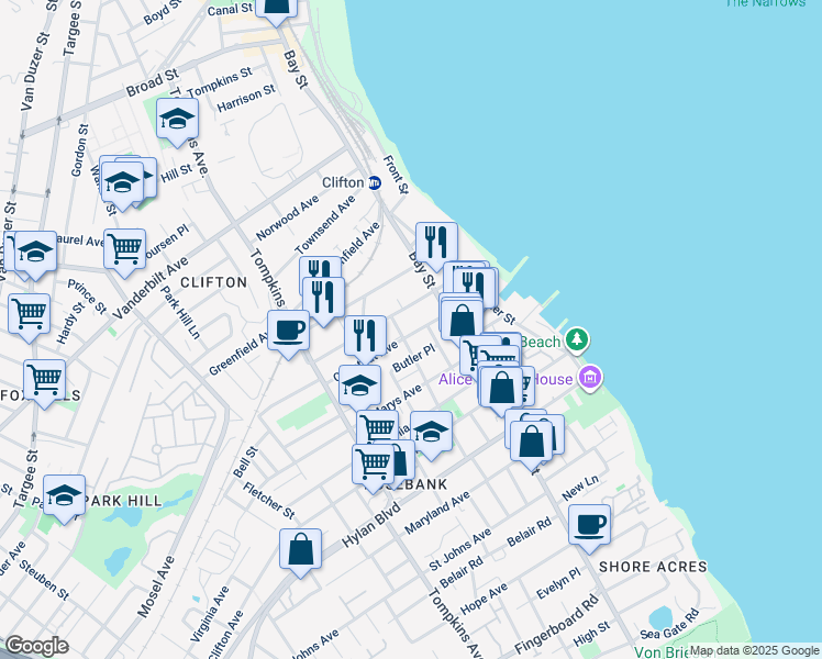 map of restaurants, bars, coffee shops, grocery stores, and more near 41 Chestnut Avenue in Staten Island
