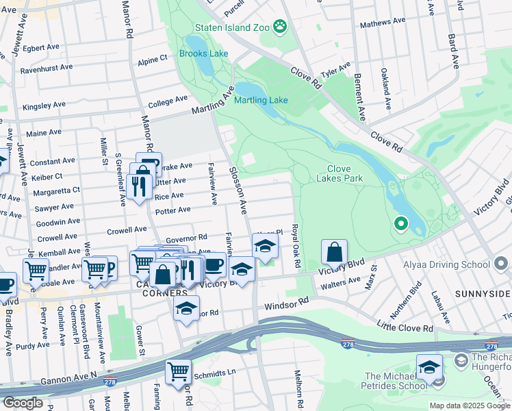 map of restaurants, bars, coffee shops, grocery stores, and more near 54 Potter Avenue in Staten Island
