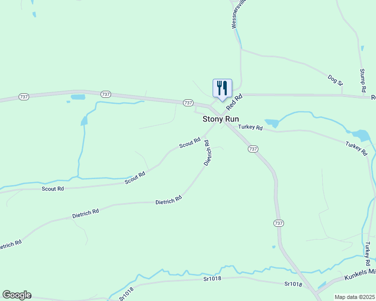 map of restaurants, bars, coffee shops, grocery stores, and more near 134 Dietrich Road in Stony Run