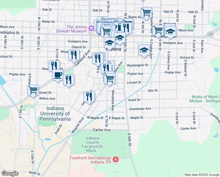 map of restaurants, bars, coffee shops, grocery stores, and more near 435 South 7th Street in Indiana