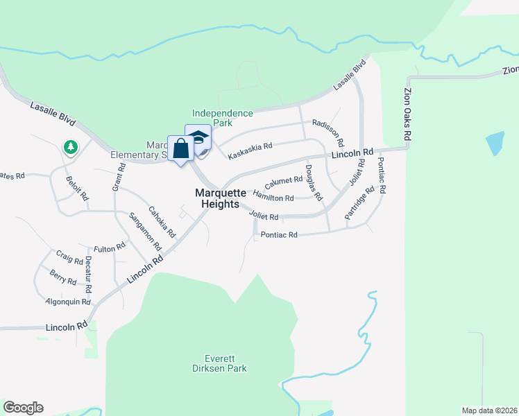 map of restaurants, bars, coffee shops, grocery stores, and more near 401 Joliet Rd in Marquette Heights