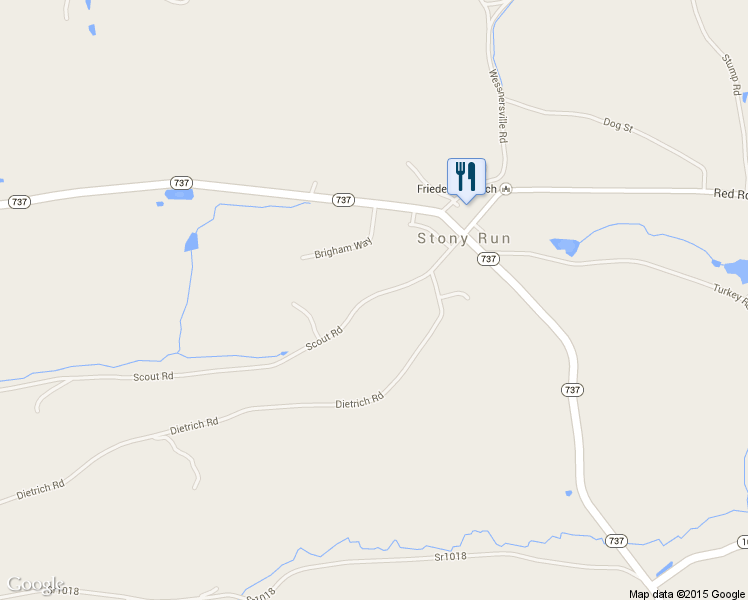 map of restaurants, bars, coffee shops, grocery stores, and more near 134 Dietrich Road in Stony Run